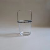 Clear glass ice bucket with an etched floral design