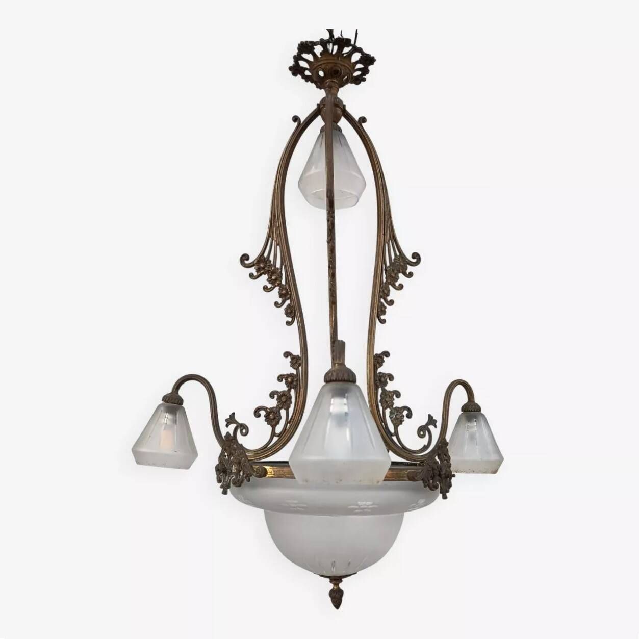 Art Nouveau chandelier in brass and bronze