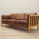 Brown leather sofa, Danish design, 1970s, production: Denmark