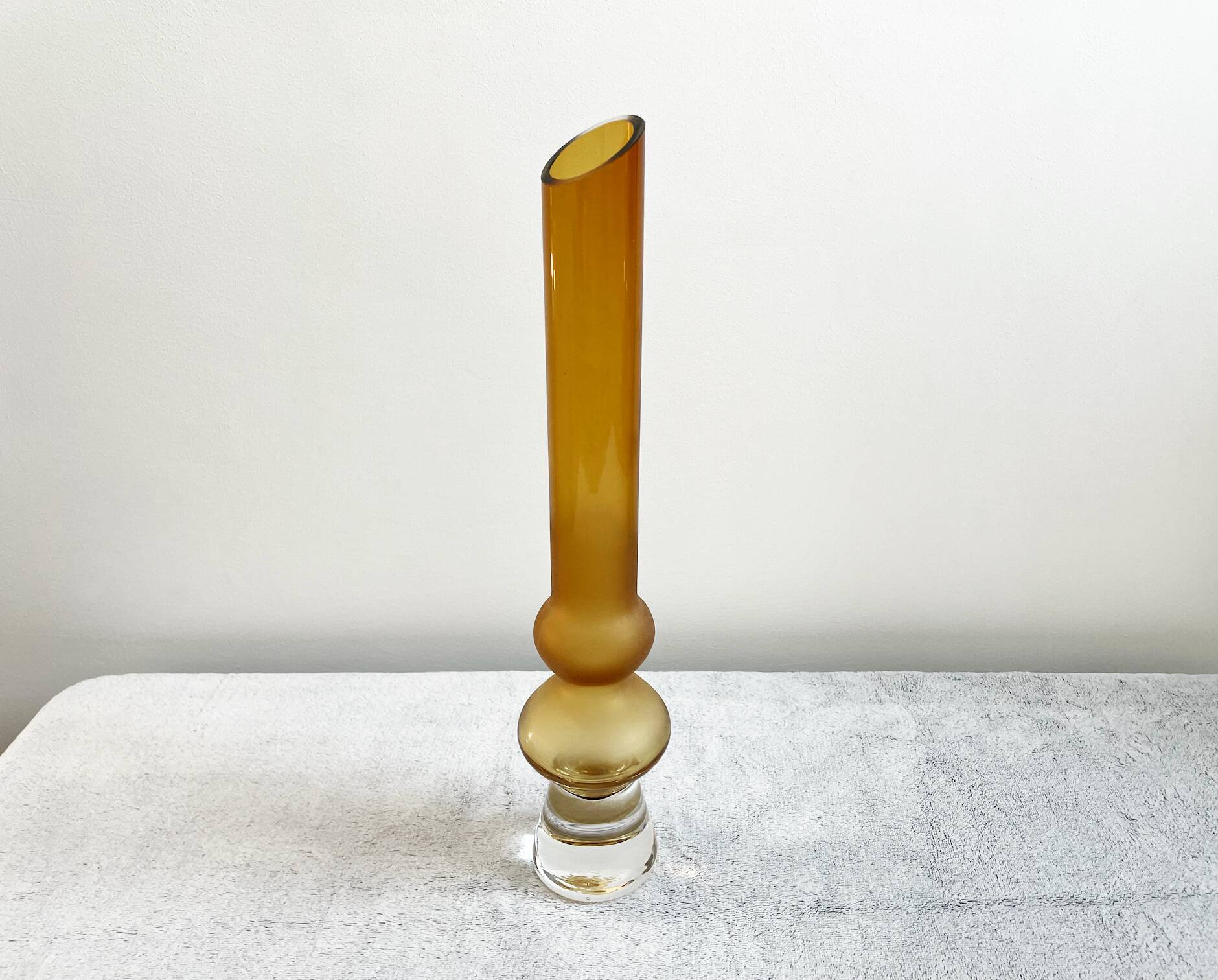 Amber Hooped Glass Vase in the Style of Bo Borgström, Scandinavian Mid-Century Art Glass