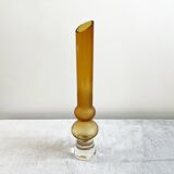 Amber Hooped Glass Vase in the Style of Bo Borgström, Scandinavian Mid-Century Art Glass