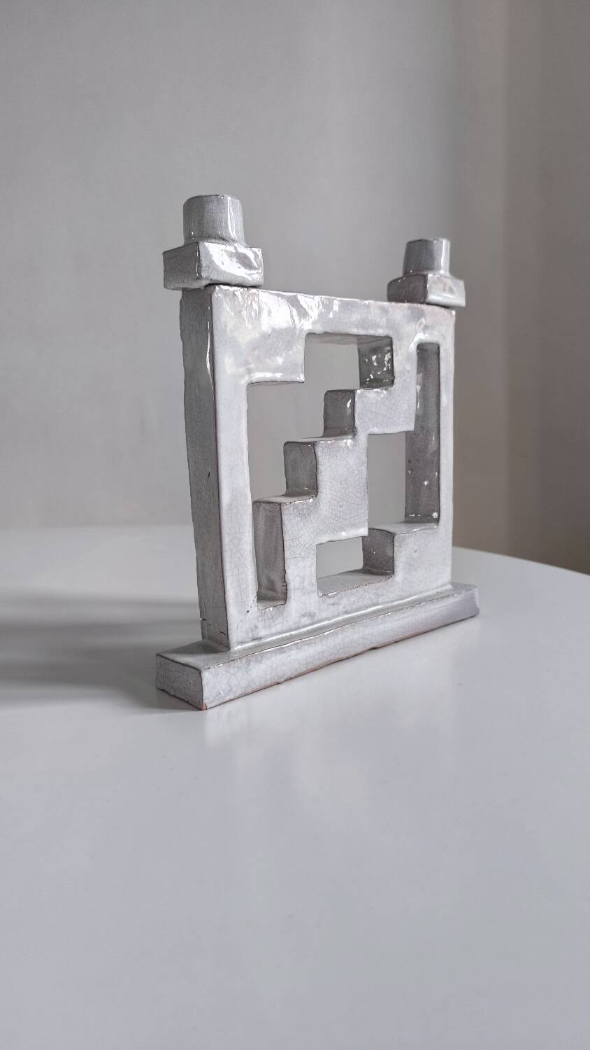 1960s crackle ceramic candle holder