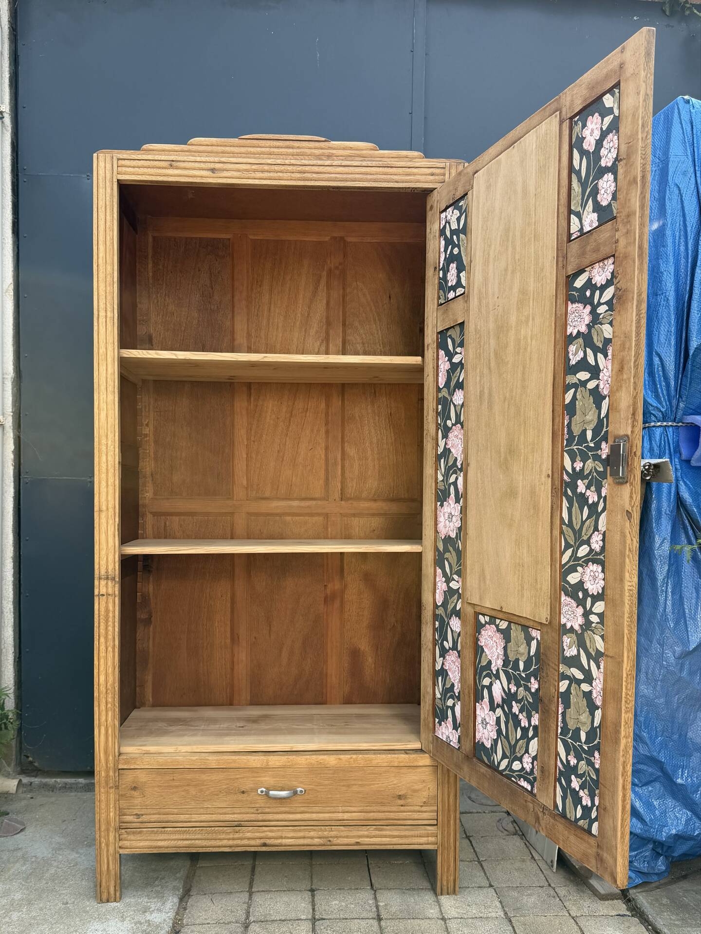 Parisian Art Deco wardrobe in raw oak, renovated.