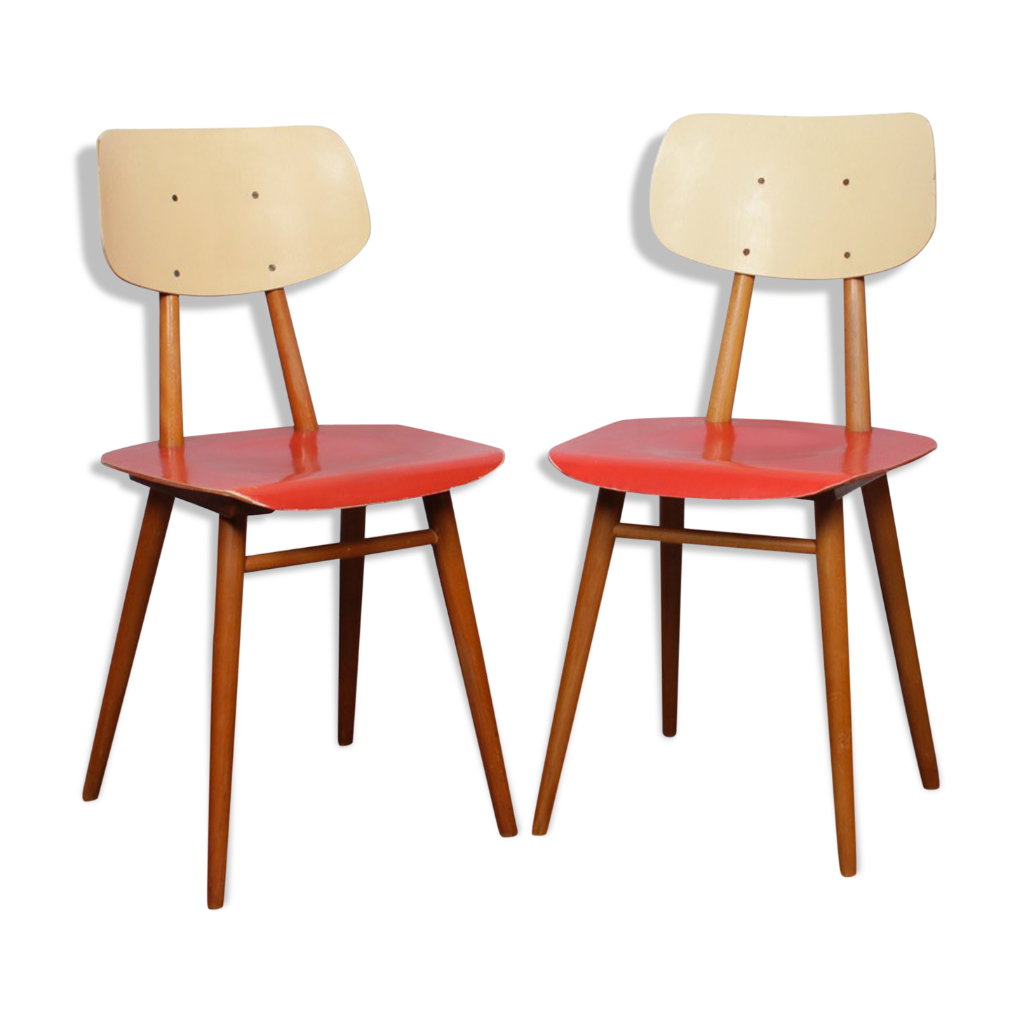 Pair of red chairs for manufacturer Ton, 1960