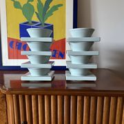 Set of 9 ceramic light blue ceramic bowls, I + I Italy, 1970s