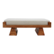 Brutalist Style Bench with Solid Oak Pyramid Bases and Ivory Bouclé Upholstery