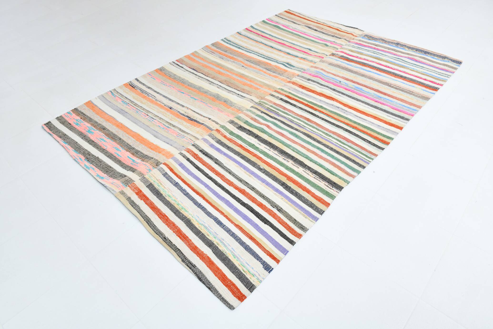 7x9 Mid Century Modern Handmade Striped Vintage Kilim Rug, 184x271Cm