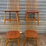 Set of 4 vintage beech chairs with teak seat