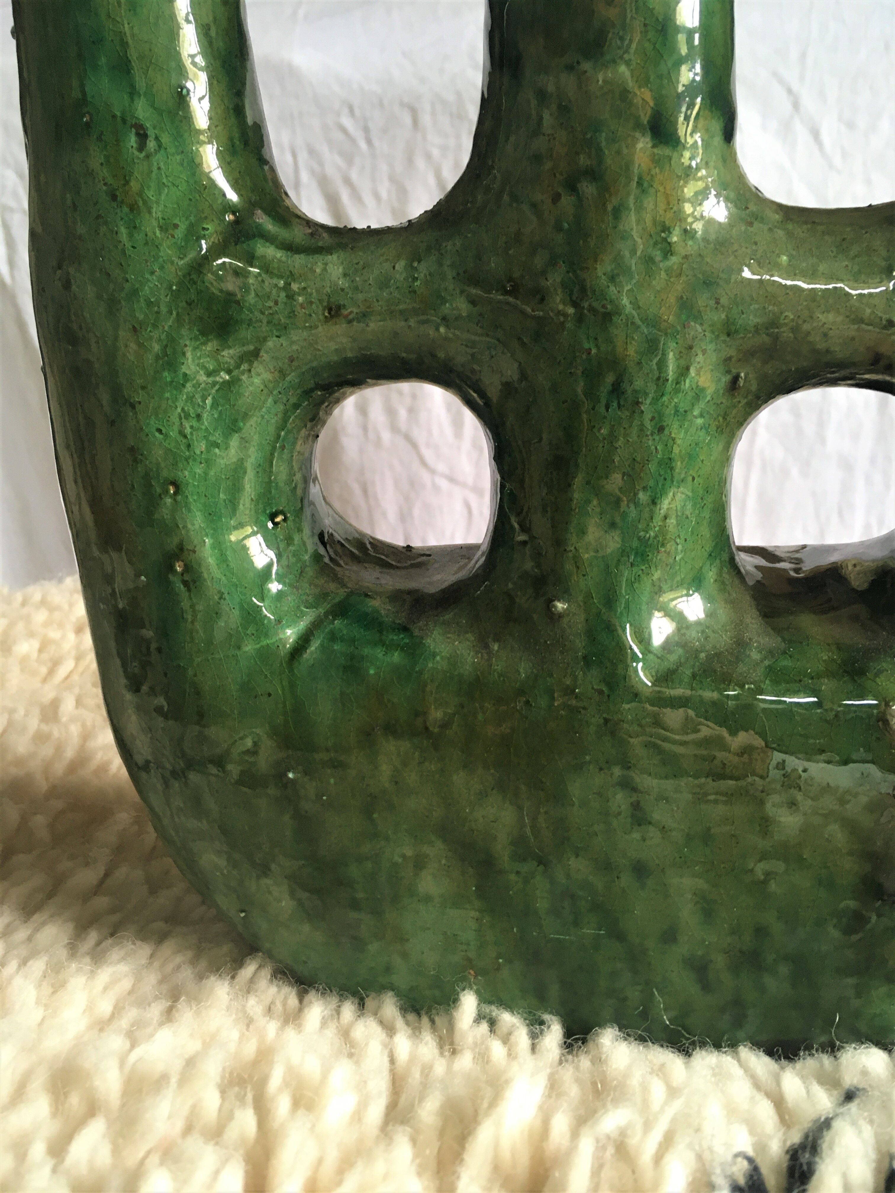 Enamelled terracotta candle holder
