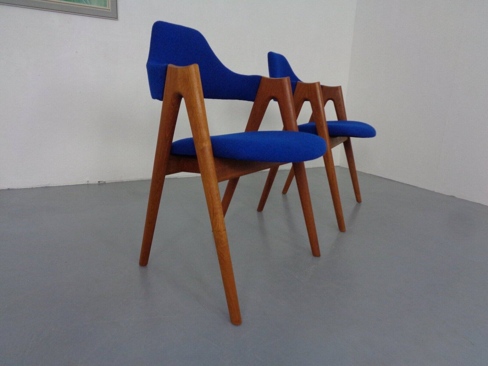 Set of Compass Chairs in Teak and Kvadrat Hallingdal 65 by Kai Kristiansen for Schou Andersen, 1960s