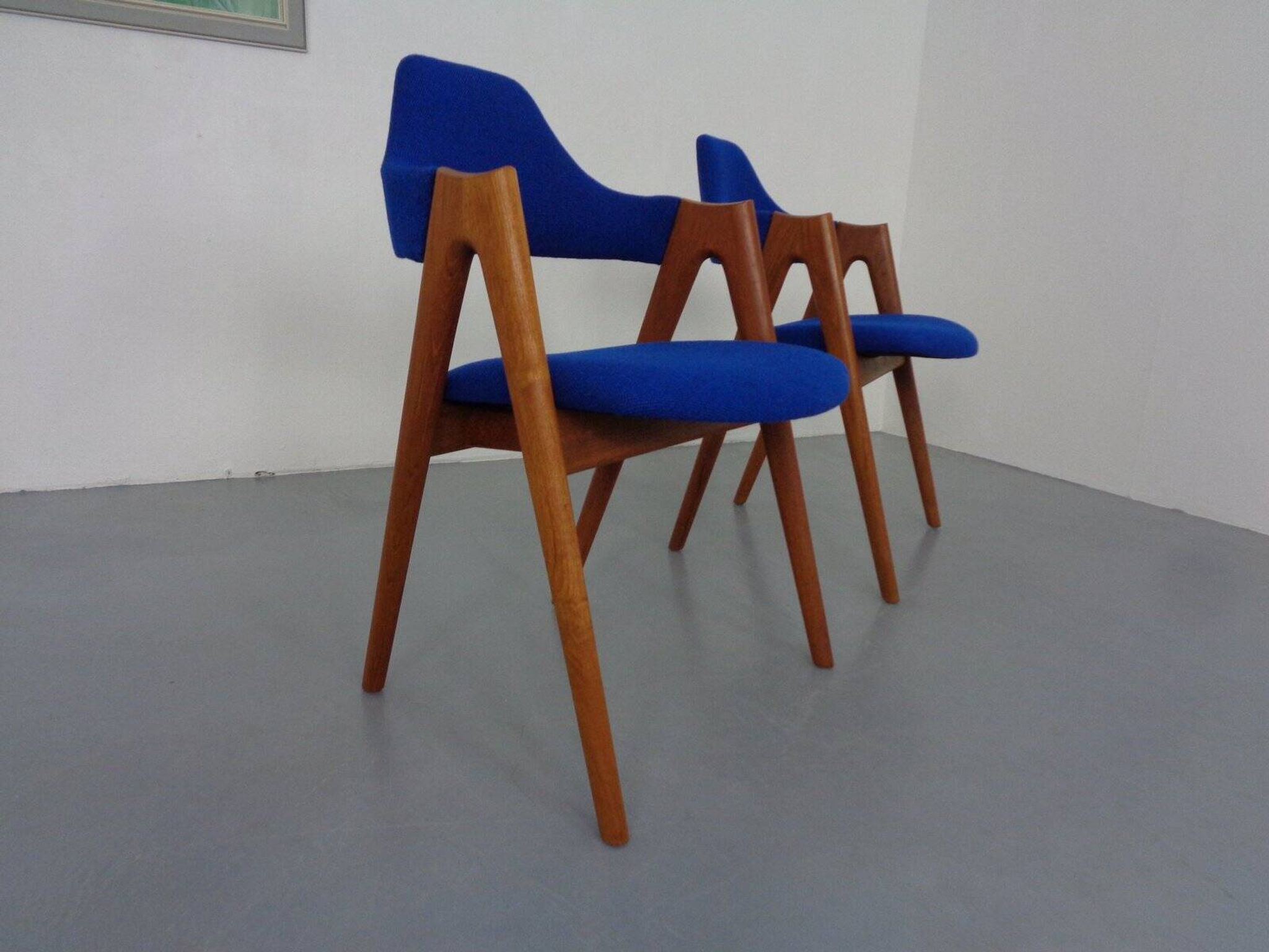 Set of Compass Chairs in Teak and Kvadrat Hallingdal 65 by Kai Kristiansen for Schou Andersen, 1960s