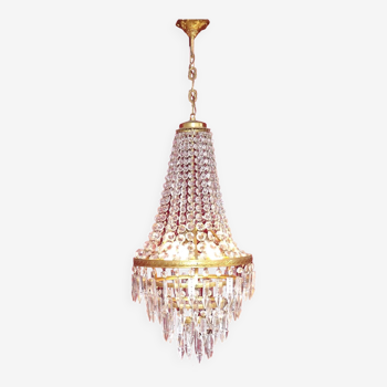 Brass and crystal waterfall chandelier from the 1900s