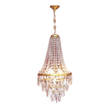 1900s Brass and Crystal Cascade Chandelier