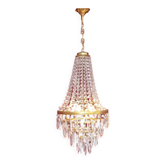 Lustre cascade en laiton et cristal des années 1900