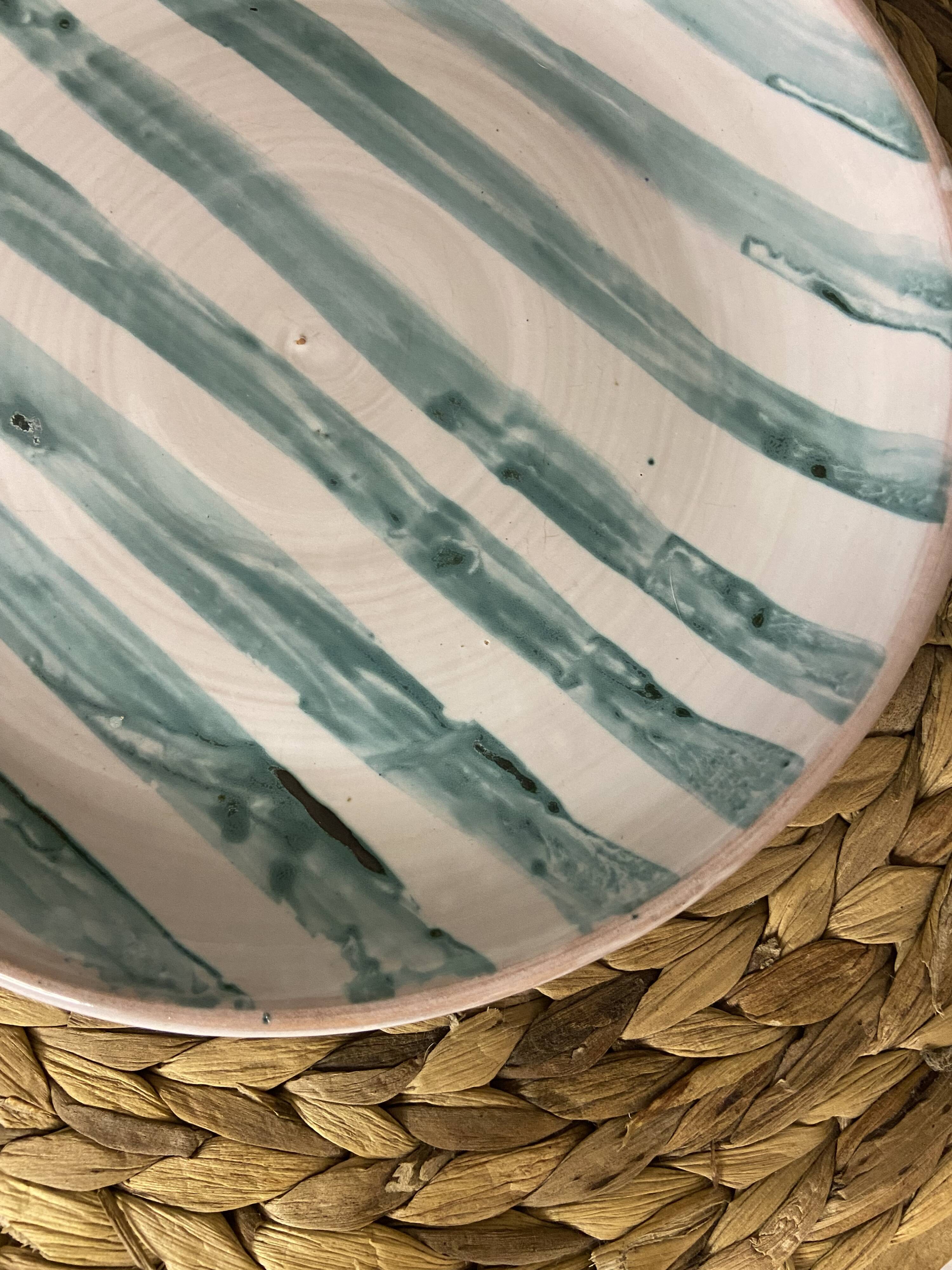 Hand painted blue striped dish