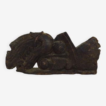 Piece of Indonesian wooden basrelief, chameleon. XIXth