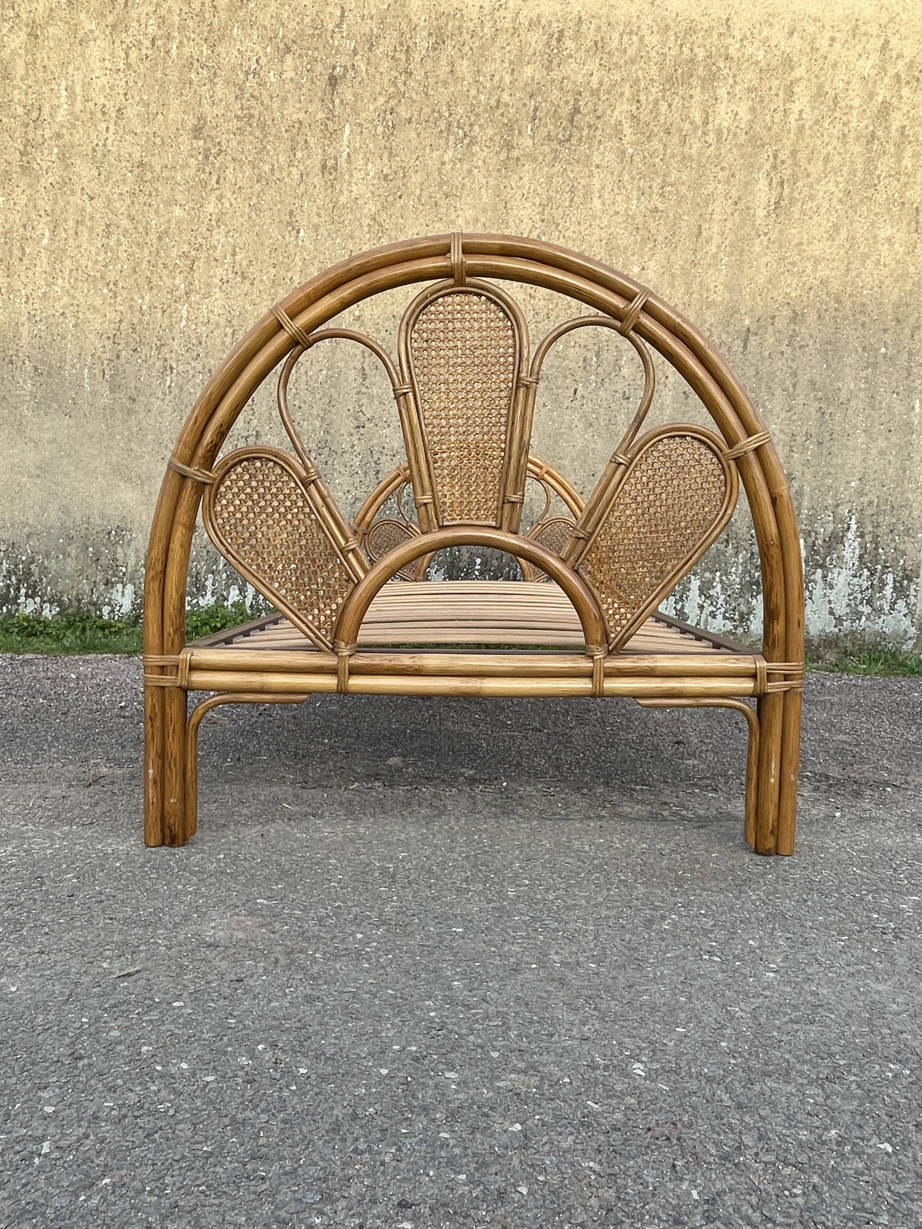 Single rattan and peacock cane bed