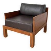 Modernist armchair in exotic wood and leather