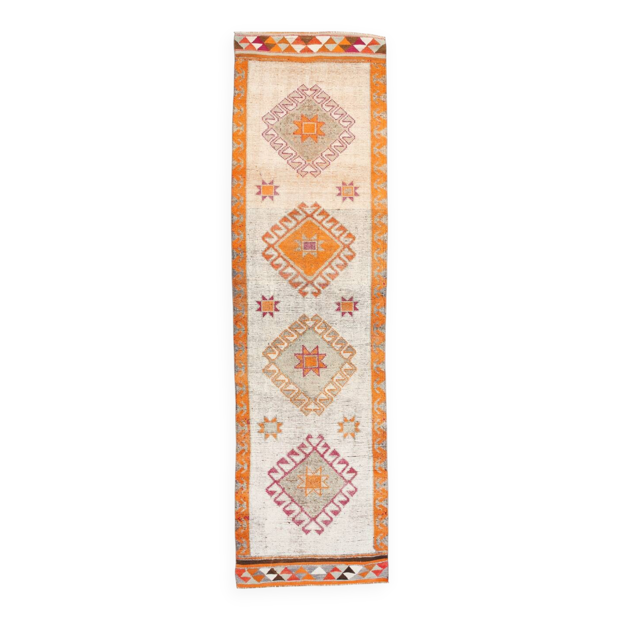 Vintage Orange Pattern Turkish Runner Rug, 95x342 Cm
