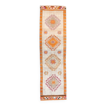 Vintage Orange Pattern Turkish Runner Rug, 95x342 Cm