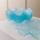 Six-piece turquoise crystal glass bowls, vintage 1980s, ruffled scalloped rims, pressed texture