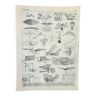 Gravure ancienne 1898, Aviation ancienne, avion, planeur • Lithographie, Planche originale