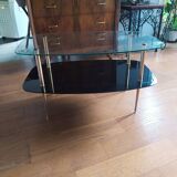 table basse cocktail 1960 deux plateaux pieds laiton
