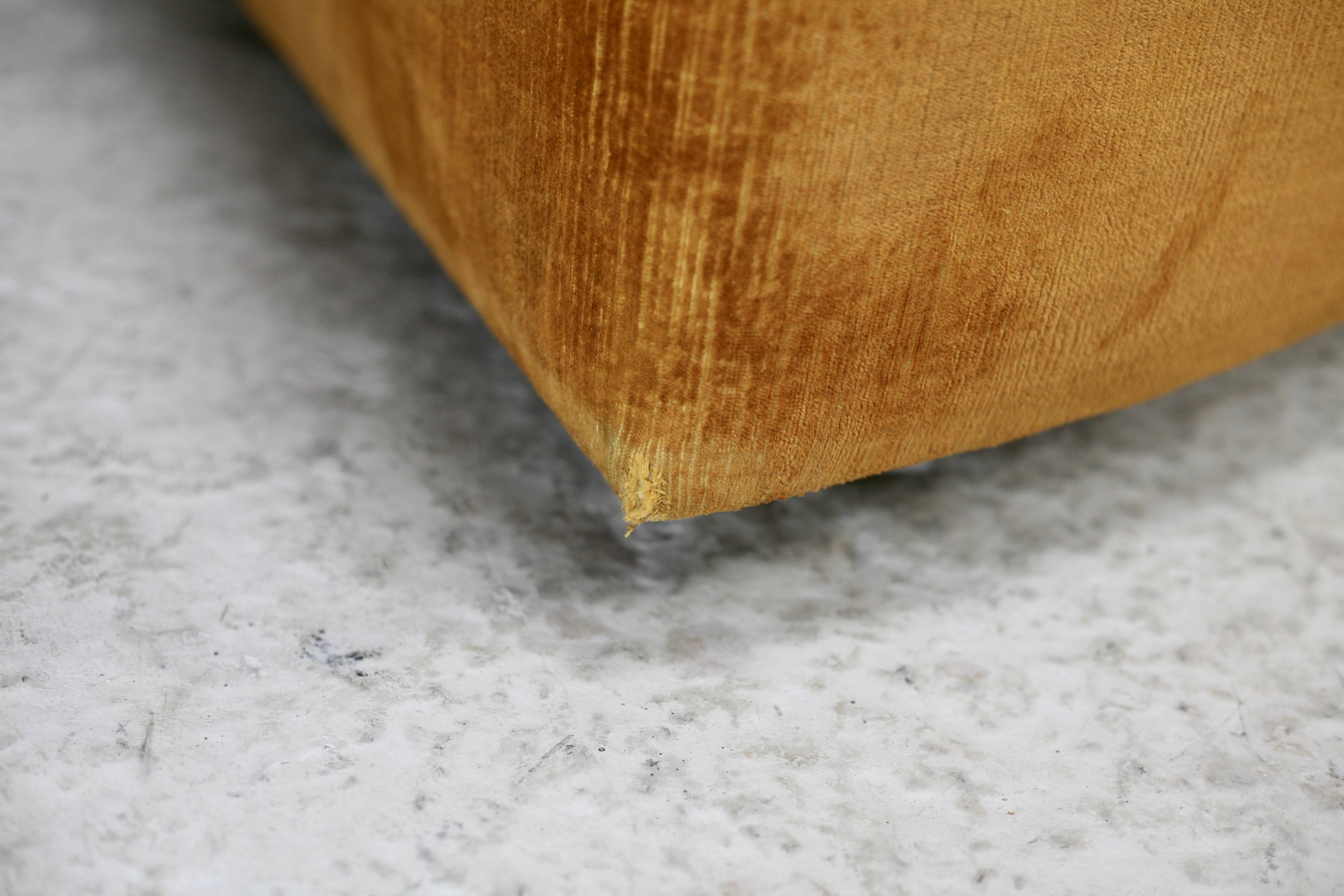 Pair of “tawny” velvet seats. Foam, wood, velvet. Circa 1970