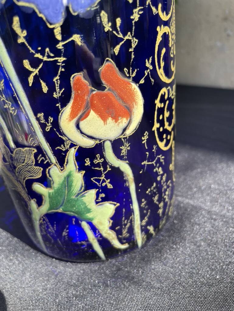 Vase « Cylindre » bleu émaillé F. T. Legras