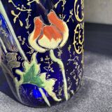 Vase « Cylindre » bleu émaillé F. T. Legras