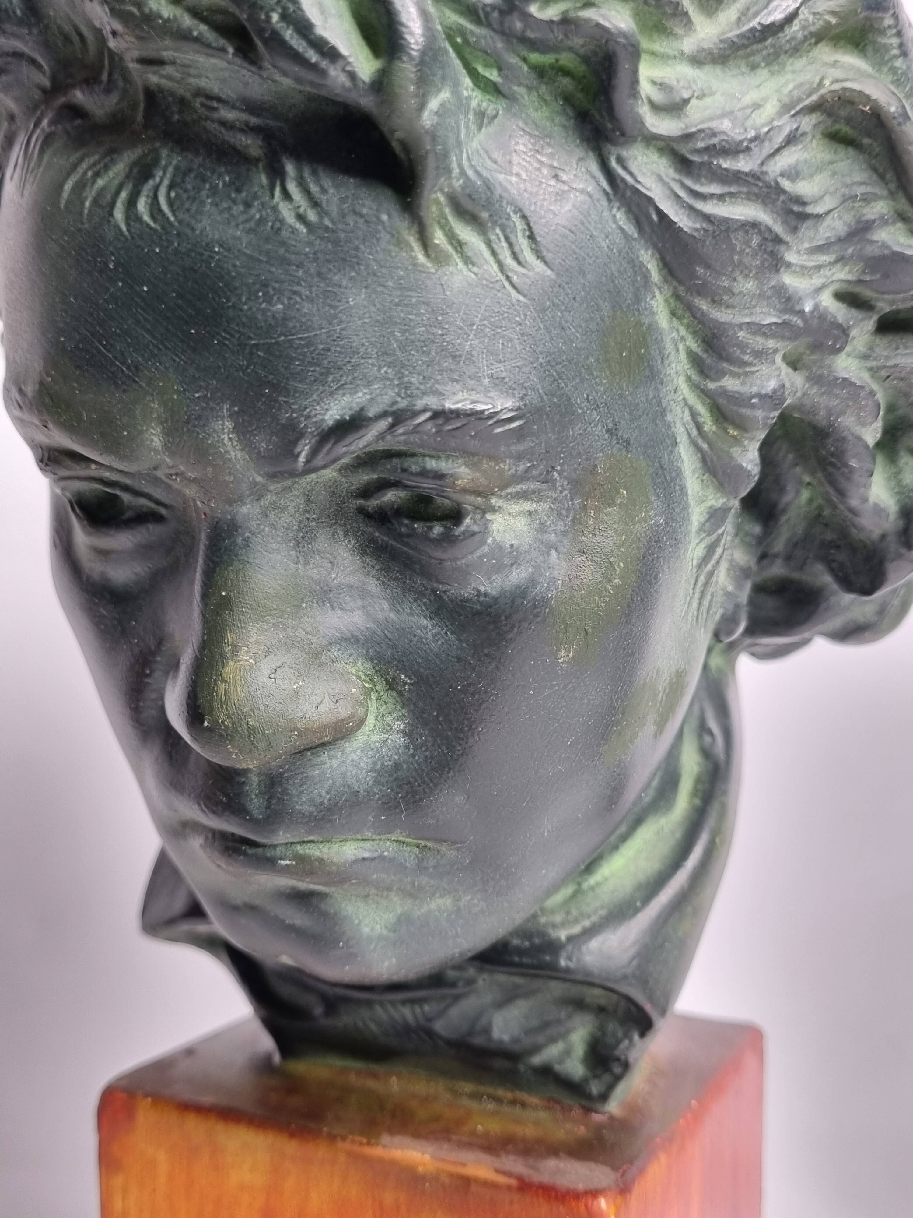 Plaster bust of Beethoven with bronze patina, signed, 27 cm