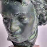 Plaster bust of Beethoven with bronze patina, signed, 27 cm