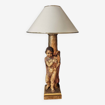 Angelot Decor Lamp In Polychromed Wood