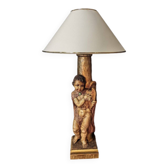 Angelot Decor Lamp In Polychromed Wood
