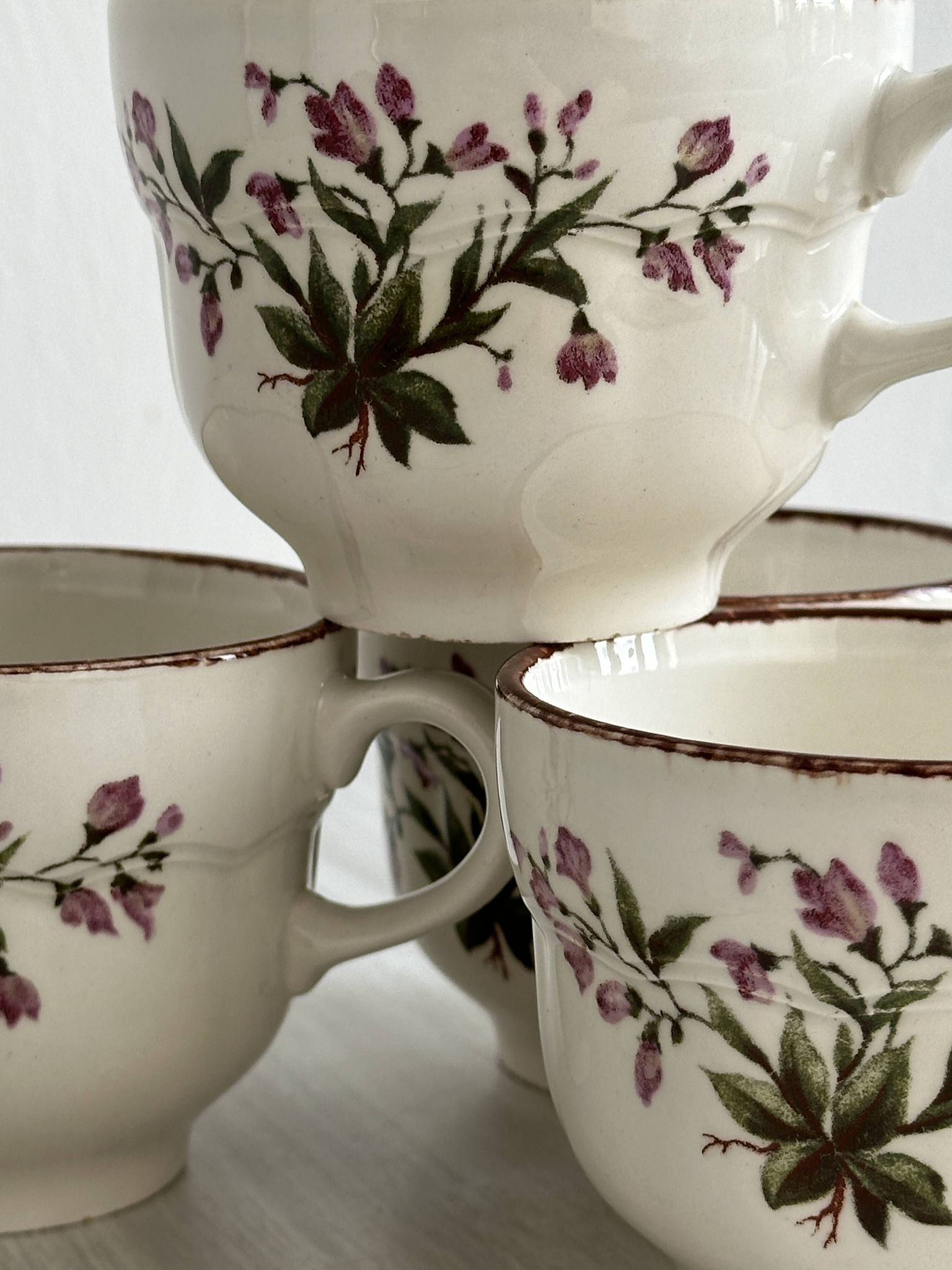 Pagnossin earthenware floral coffee cups, Treviso, Italy.
