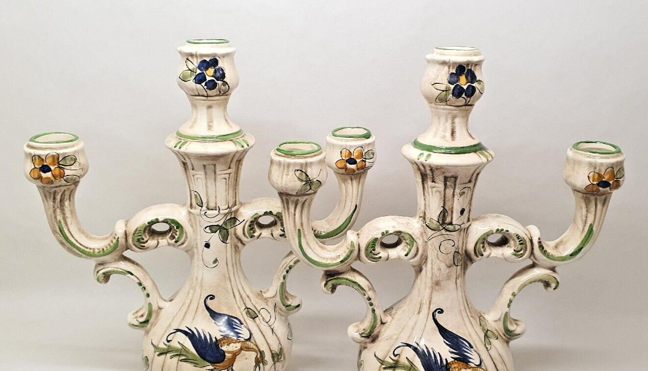 Pair of 2 candlesticks Capodimonte Italy style moustier