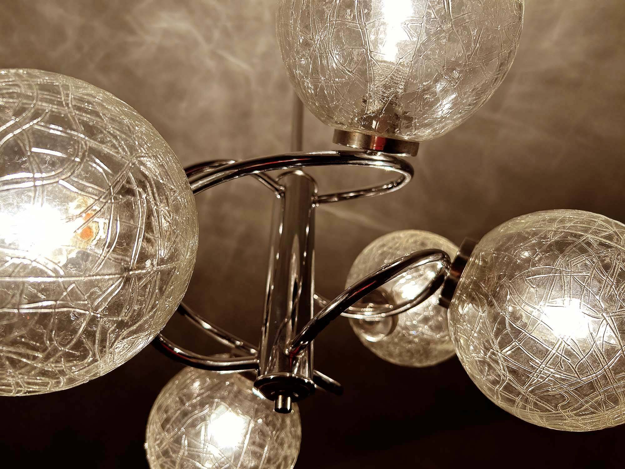 Suspension vintage Space Age en verre et chrome