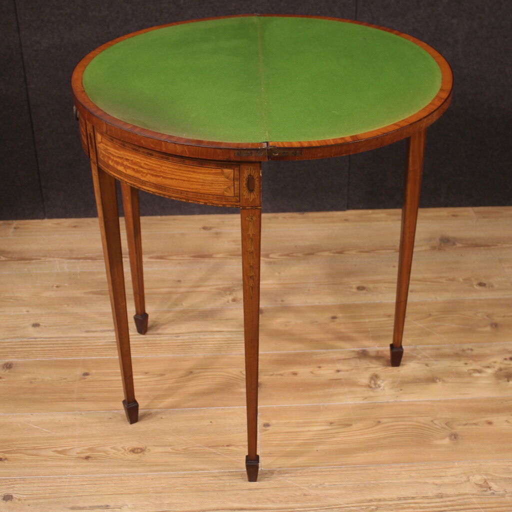 Inlaid half-moon side table in Louis XVI style