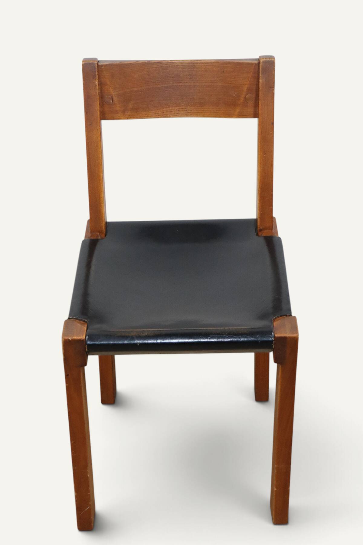 Chair S24 by Pierre Chapo – Solid elm and black leather – 1970