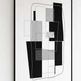 Black and White Abstract Art Mural – Modern Geometric Illustration