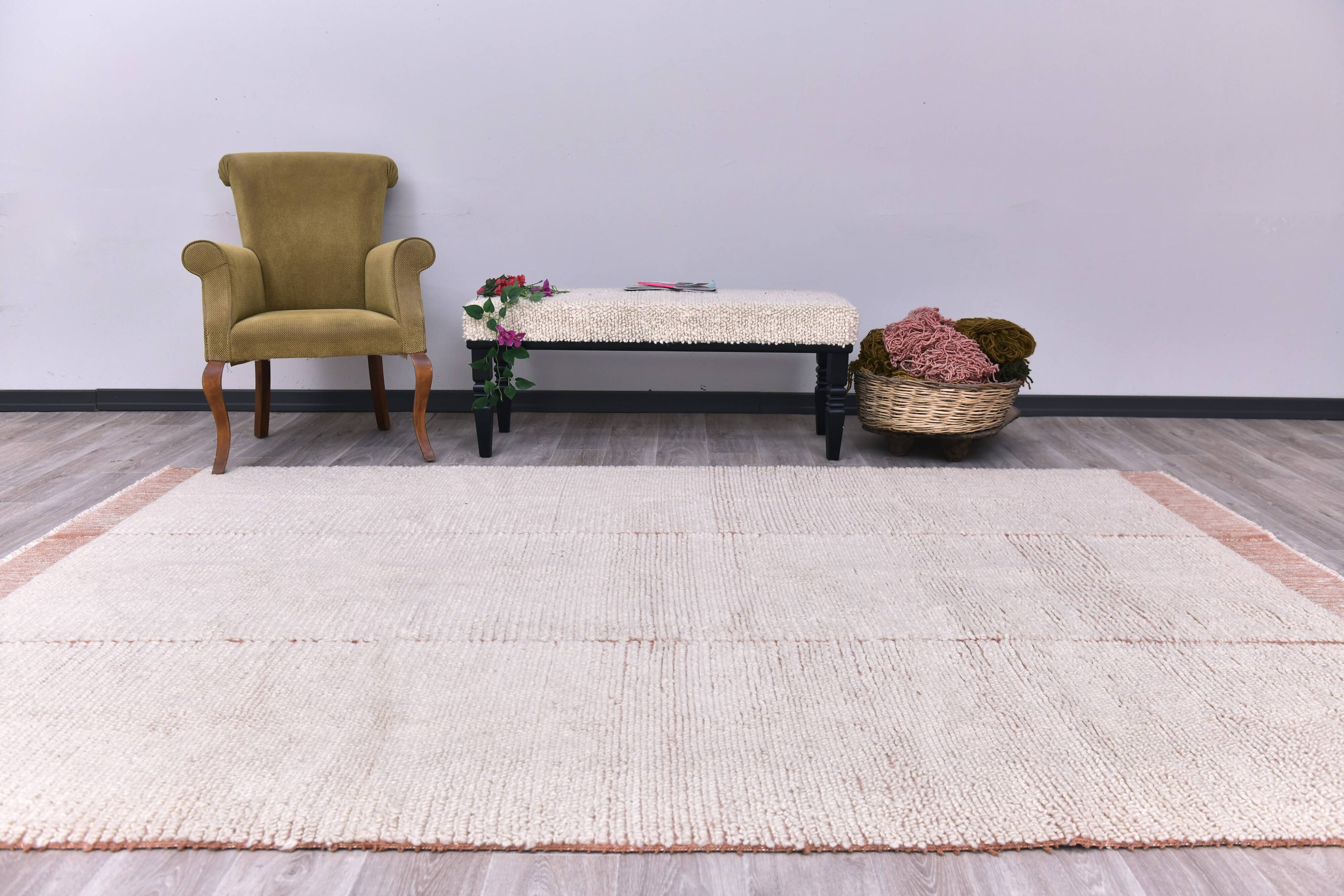 Wool Shaggy rug 200x300 cm , Hand made wool apricot orange carpet