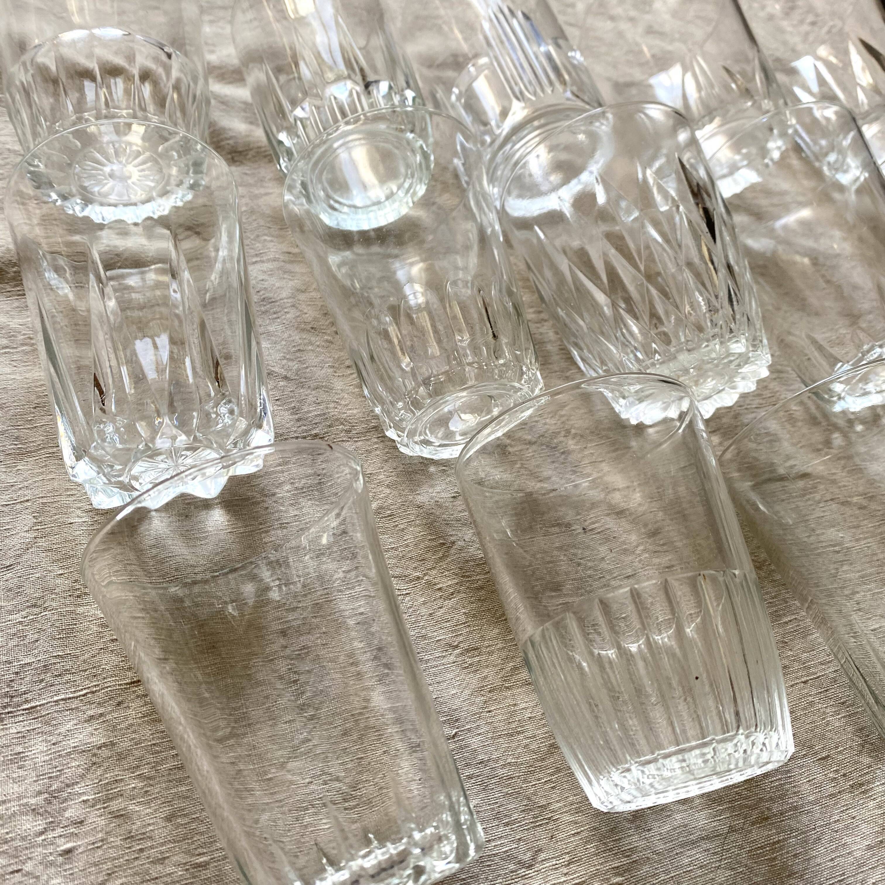 Mismatched vintage water glasses