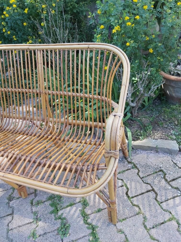 50s rattan bench