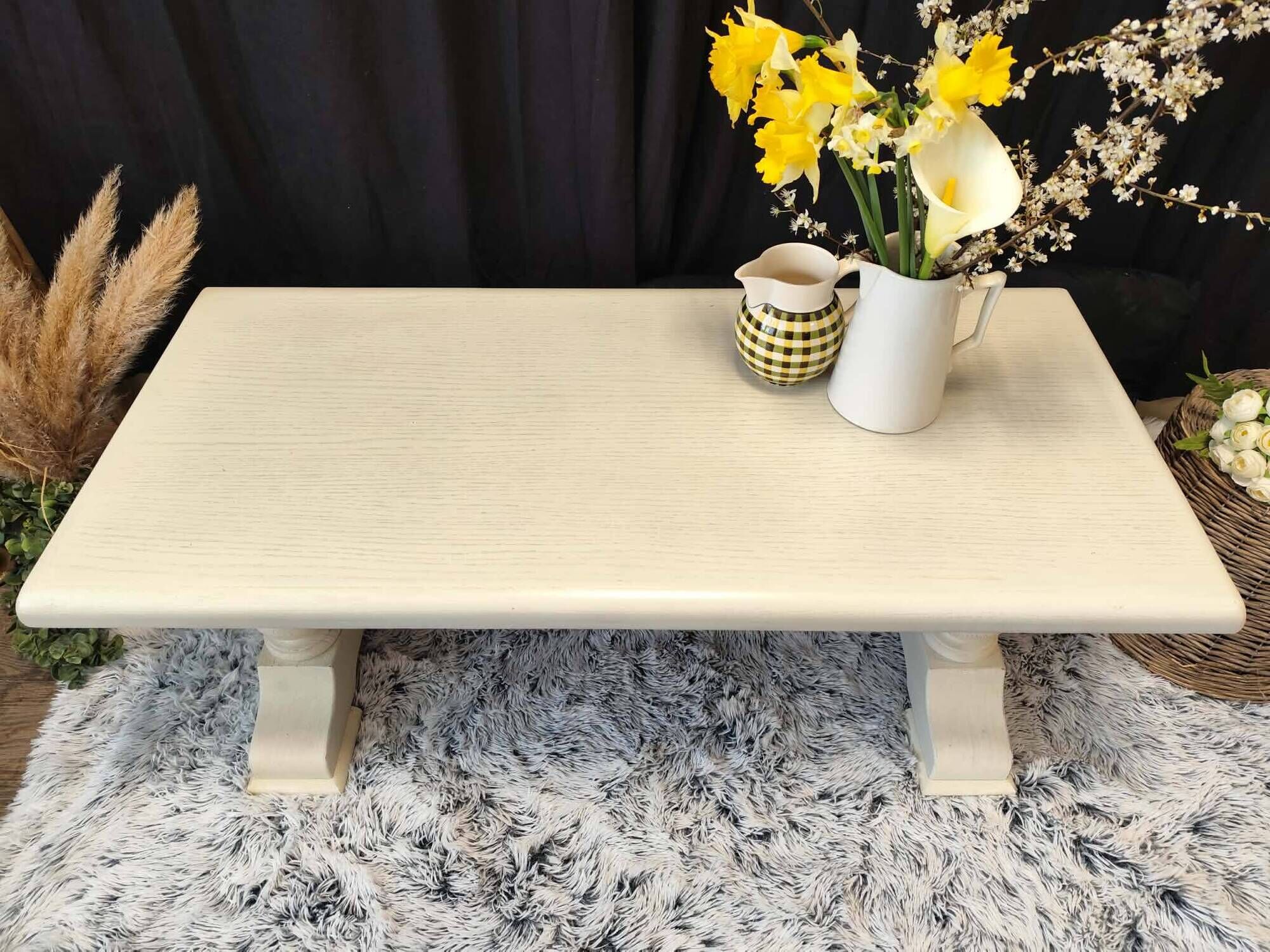 Oak solid wood coffee table entrance bench