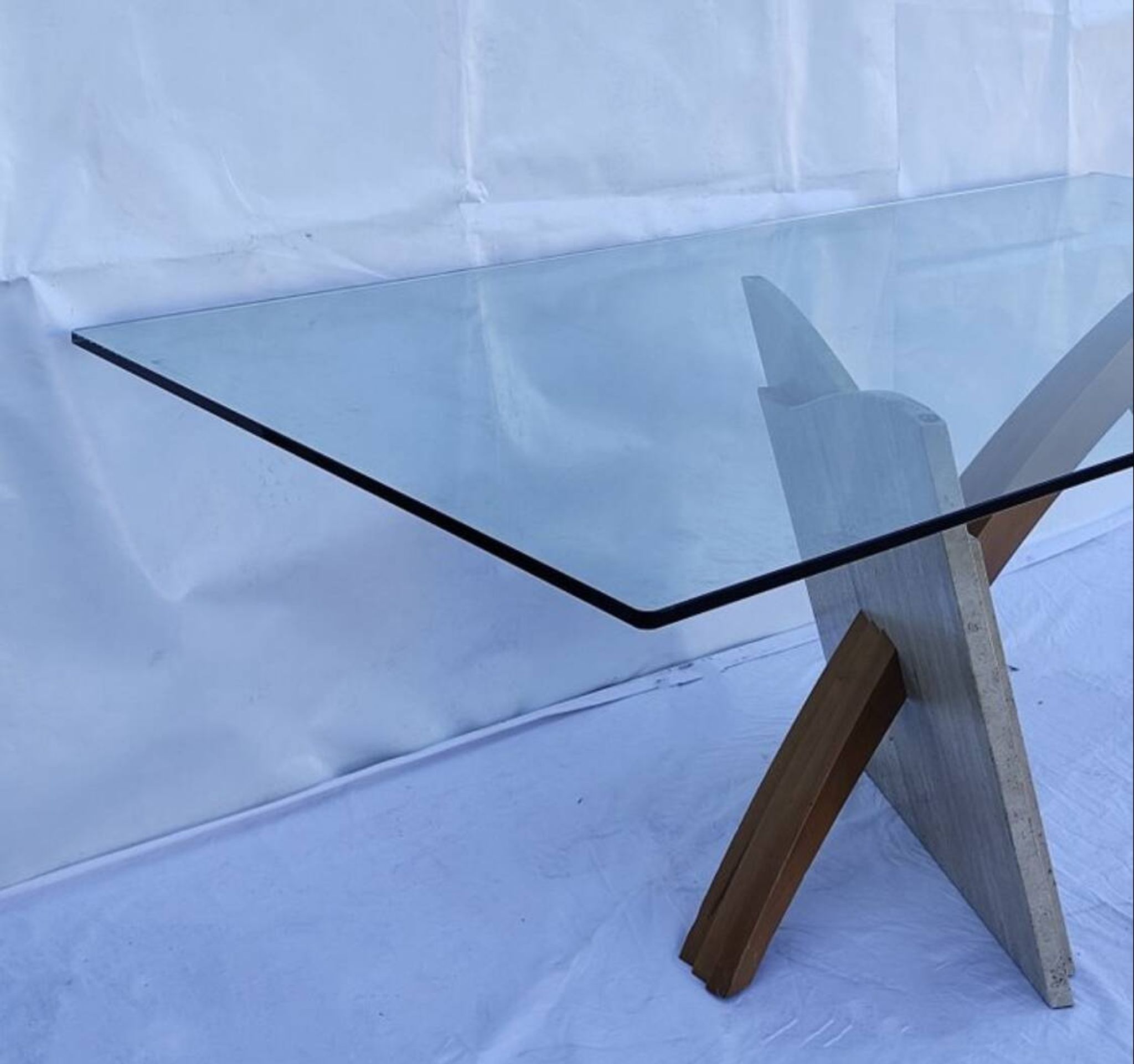 Original Italian glass and travertine marble dining table office desk