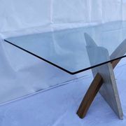Original Italian glass and travertine marble dining table office desk