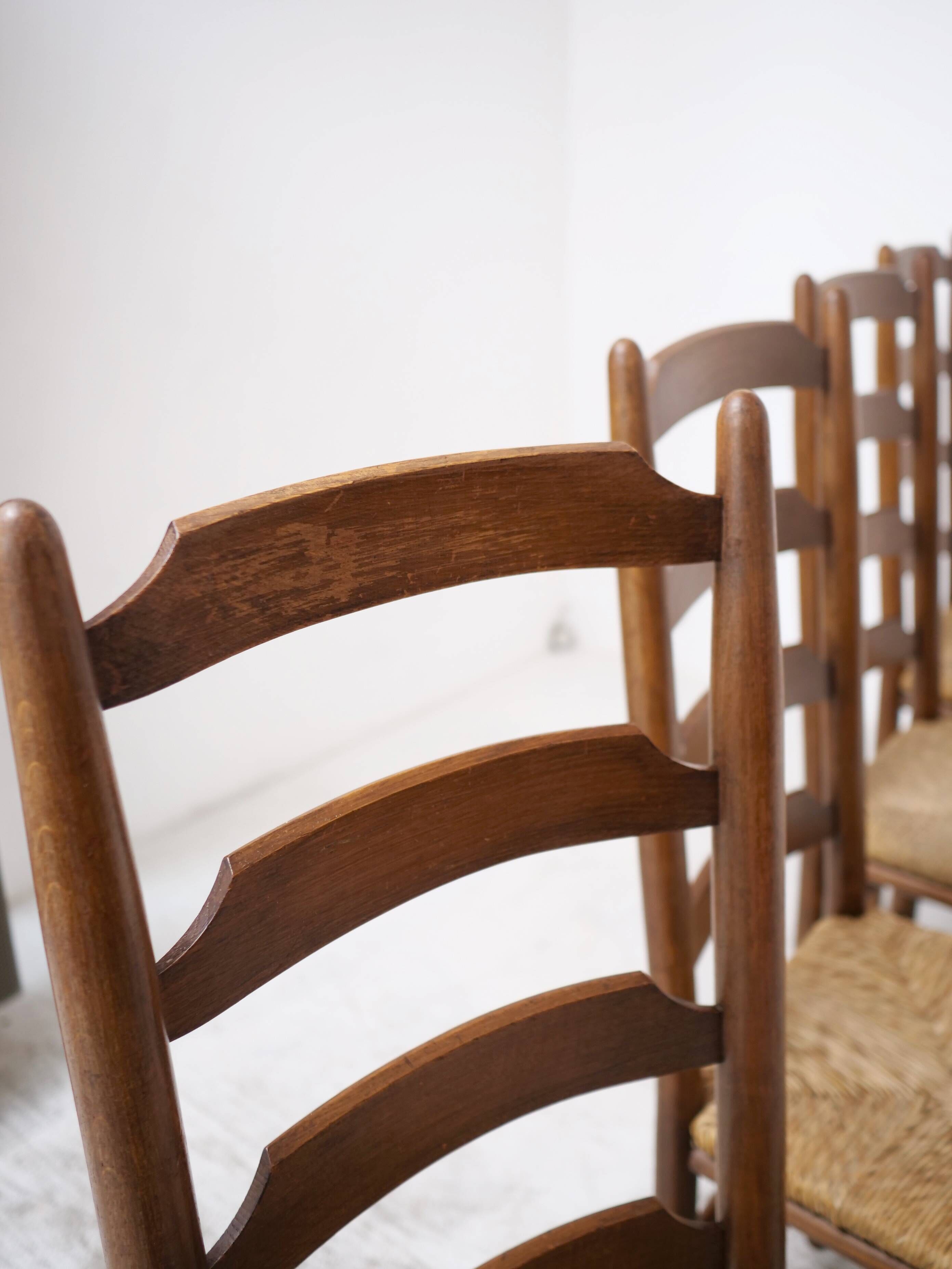 Architectural high-back chairs, straw seat, set of 4.