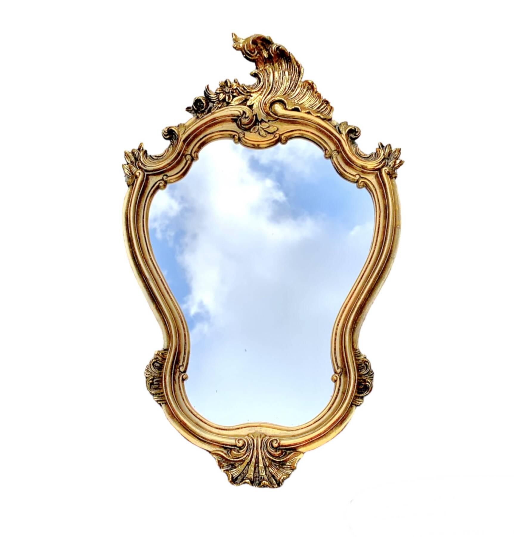Old wall mirror in golden resin rococo style - made in france