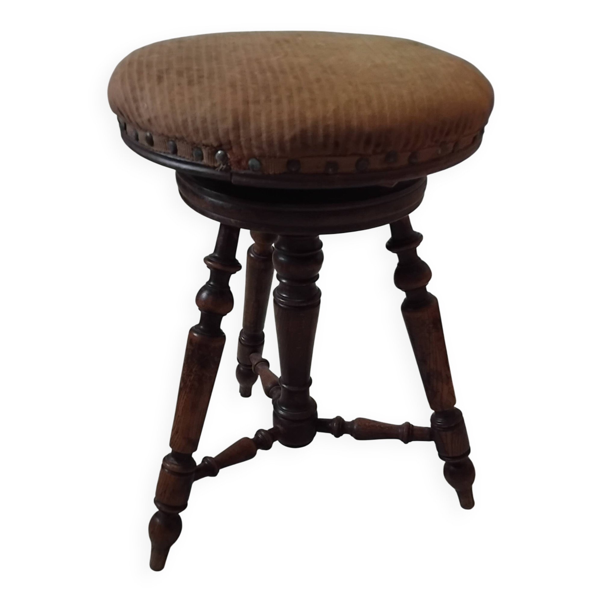 Antique Napoleon III Adjustable Round Piano Stool
