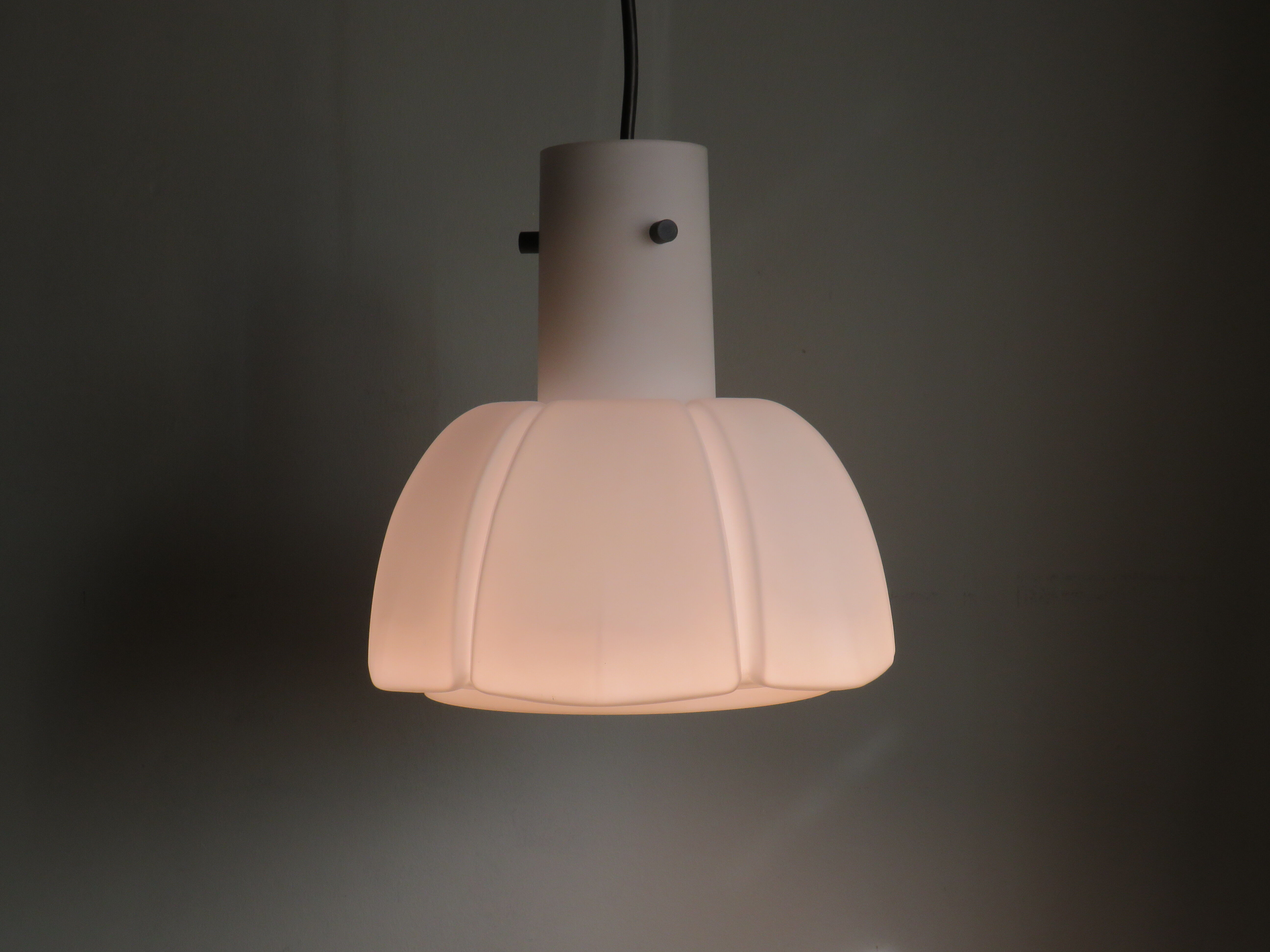 Suspension lamp, white opaline, Glashütte Limburg, Germany 1960